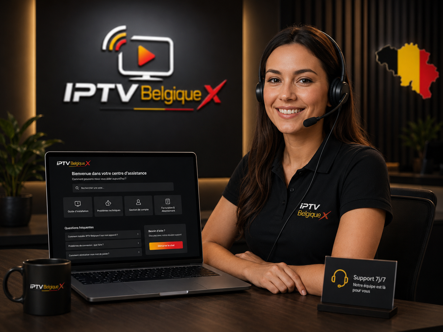 Équipe support d’IPTV Belgique X au service des clients en Belgique